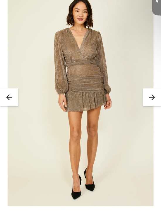 Line & Dot Dresses & Skirts - Line & Dot Jolie Metallic Gold Wrap Mini Dress-Size Small